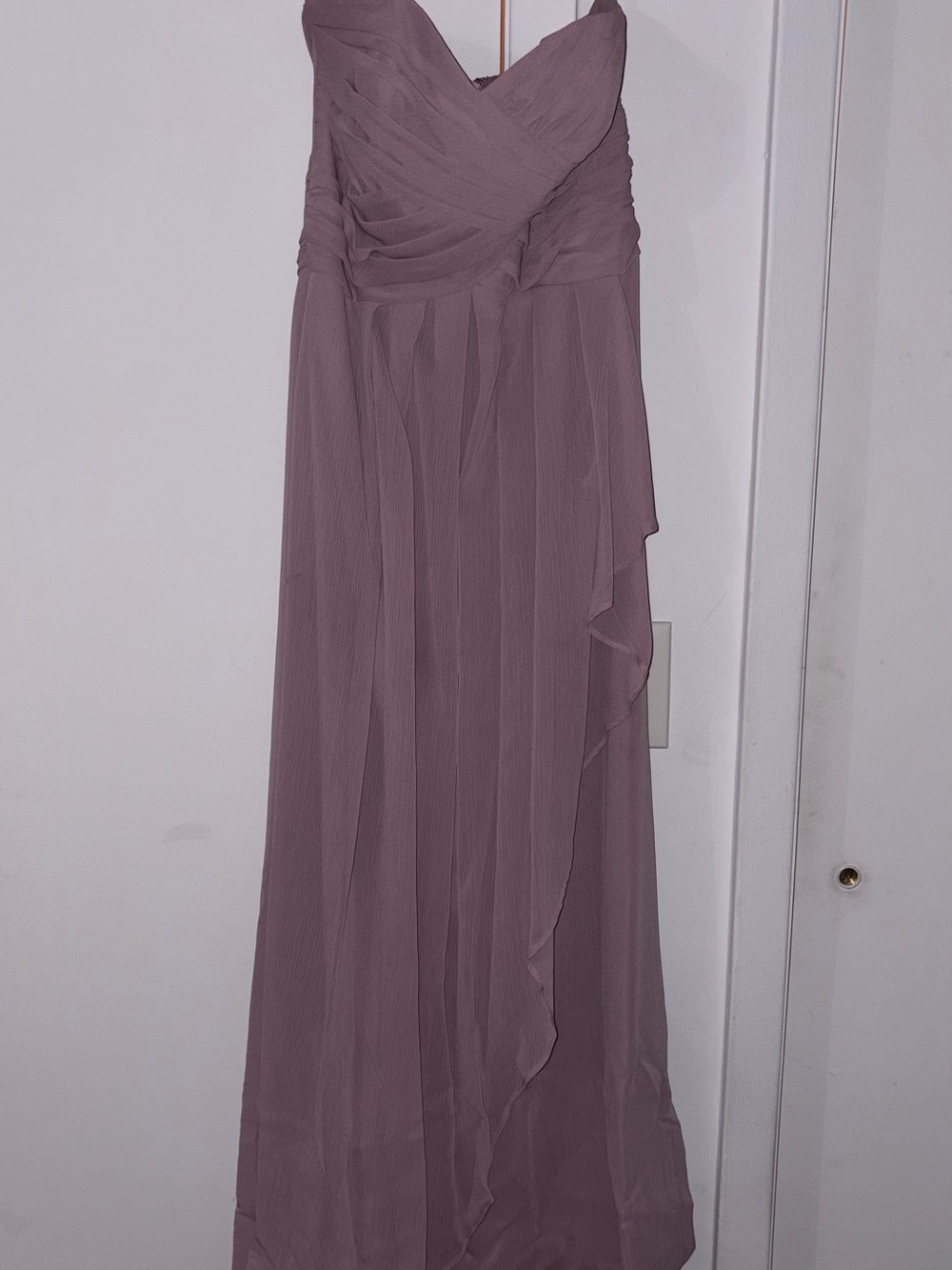 David's Bridal Strapless Ruched Maxi Dress in Mauve